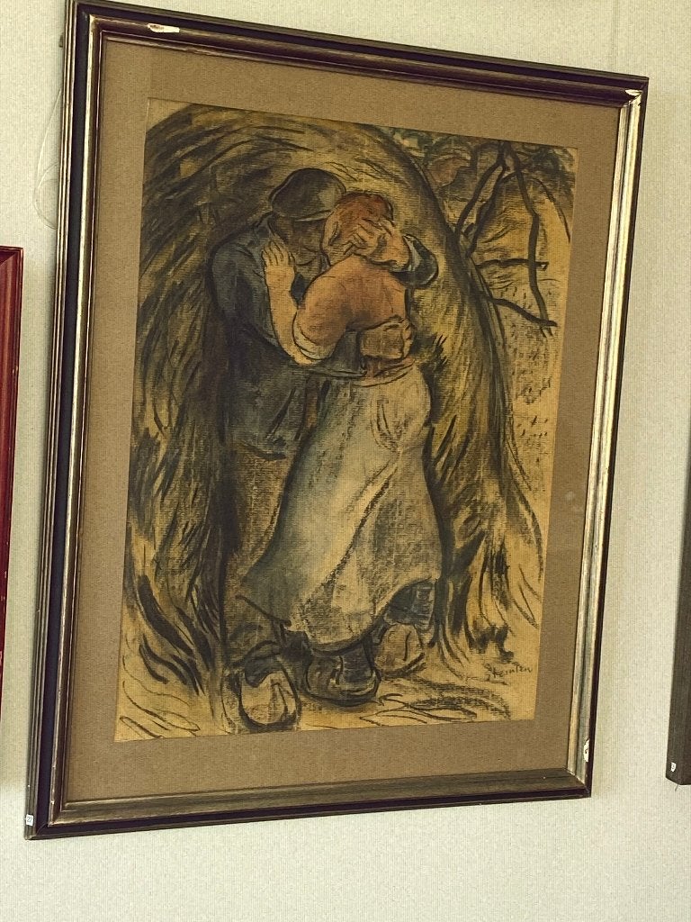 T. A.Steinlen (1859-1923) LES AMOUREUX, tekening, gesigneerd, Antiquités & Art, Enlèvement ou Envoi, Dessin, Technique mixte, Sous verre