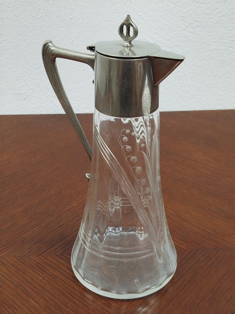 Antieke Jugendstil wijnkaraf kristal-verzilverd (ca.1906), Antiek en Kunst, Ophalen of Verzenden