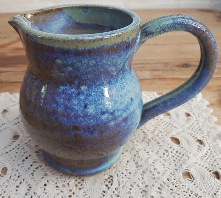Zware kermieke potterie kan , blauw/donker beige, Ophalen of Verzenden