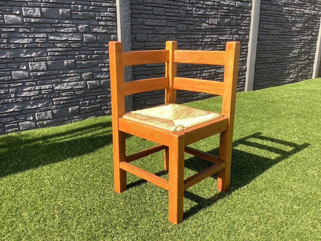 Vintage Houten hoekstoel met rieten zit, Antiek en Kunst, Ophalen