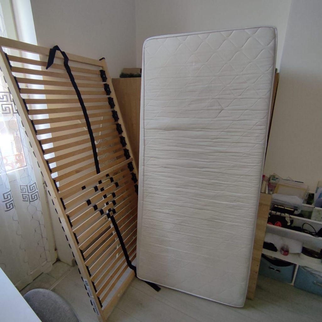 Lit complet (cadre, sommier, matelas) 90x200, 90 cm, Beige, Une personne, Enlèvement