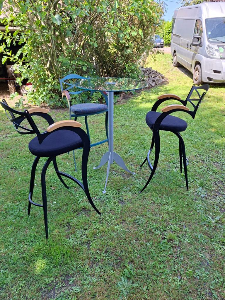 Table Mange debout et 3 tabourets de bar design industriel, Maison & Meubles, Tabourets de bar, 3 tabourets