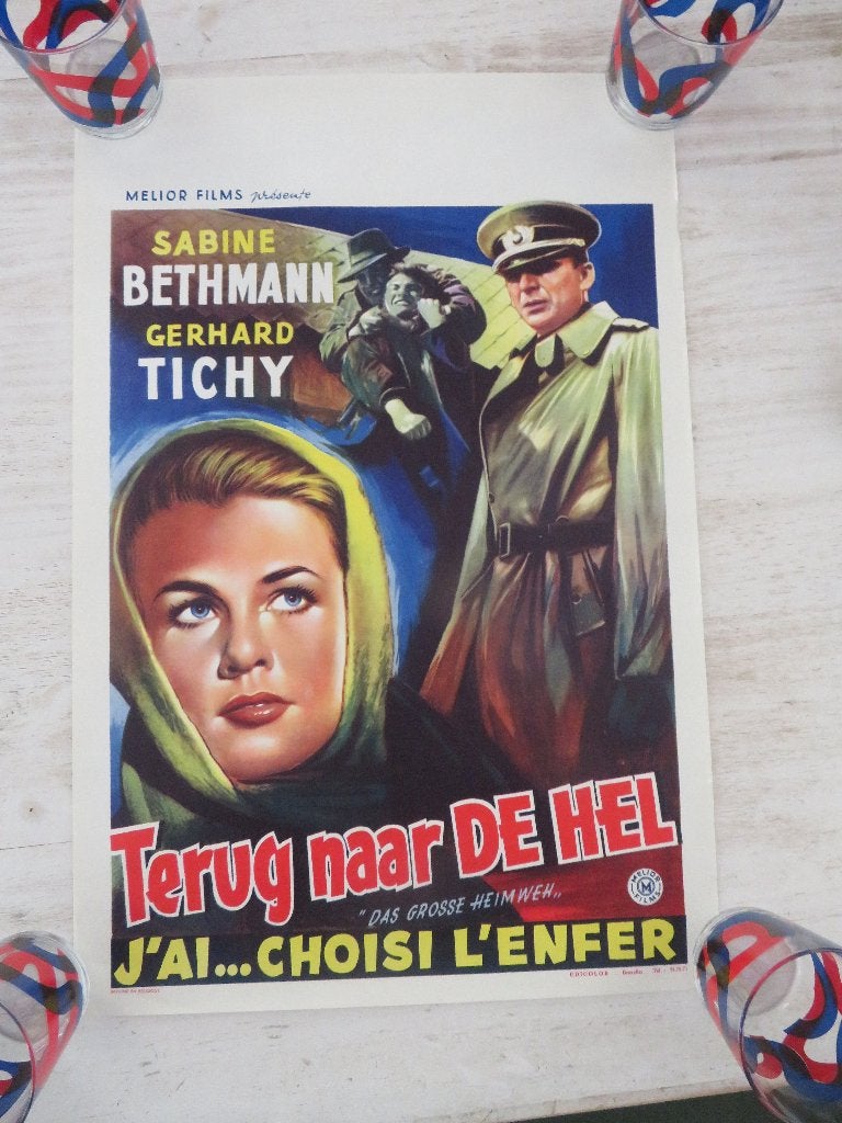 1957 Film Poster Terug naar de hel Sabine Bethmann, Enlèvement ou Envoi, Comme neuf, Cinéma et TV