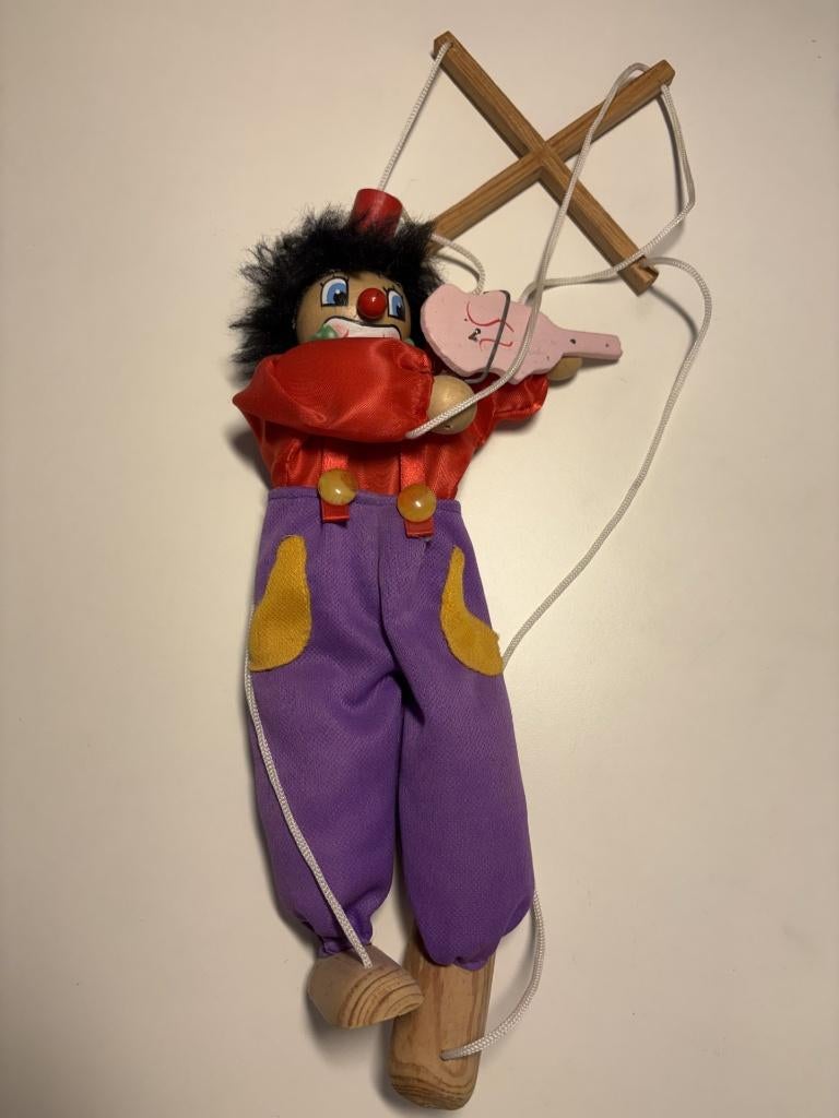 Marionnette de clown à fils – bois et tissu, Ophalen, Gebruikt, Mens