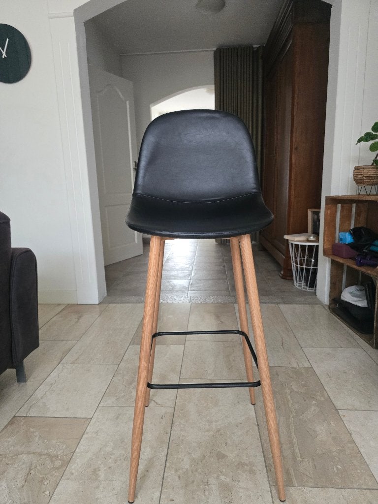 8 stijlvolle zwarte barkrukken, Ophalen, 90 cm of meer, Kunststof, Gebruikt