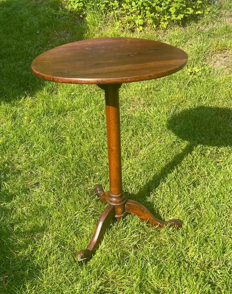 Antieke massief houten voetstuktafel,gedraaide centrale voet, Ophalen, Minder dan 55 cm, Gebruikt, 60 cm of meer