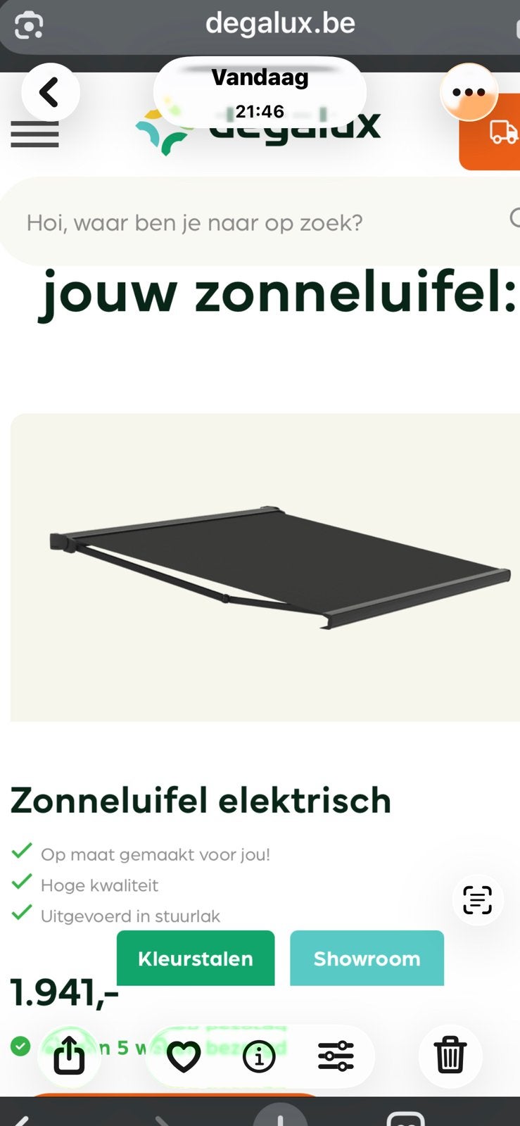Elektrische Zonneluifel Degalux Zwart 400 x 300 Nieuw, Tuin en Terras, Zonneschermen, Ophalen, 150 tot 300 cm, 250 cm tot 450 cm