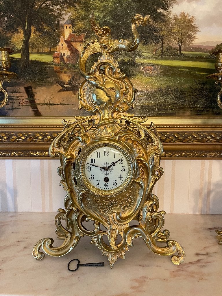 Vergulde bronzen schouwgarnituur, ca 1880, Antiek en Kunst, Ophalen