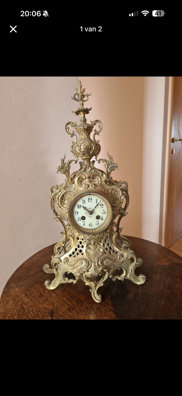 Oude mechanische schouwpendule met bijpassende kandelaar, Antiek en Kunst, Antiek | Klokken, Ophalen
