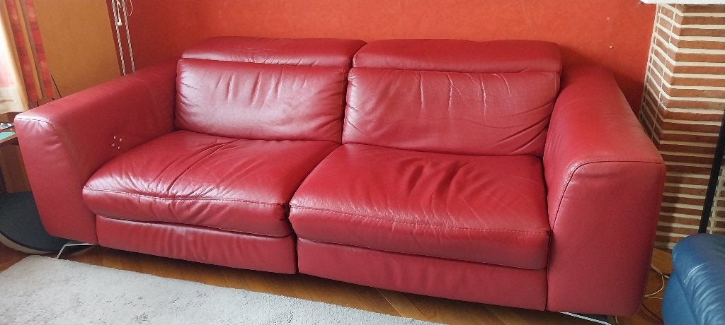 Canapé cuir rouge relax électrique Château d'Ax, 100 à 125 cm, 200 à 250 cm, Banc droit, Enlèvement