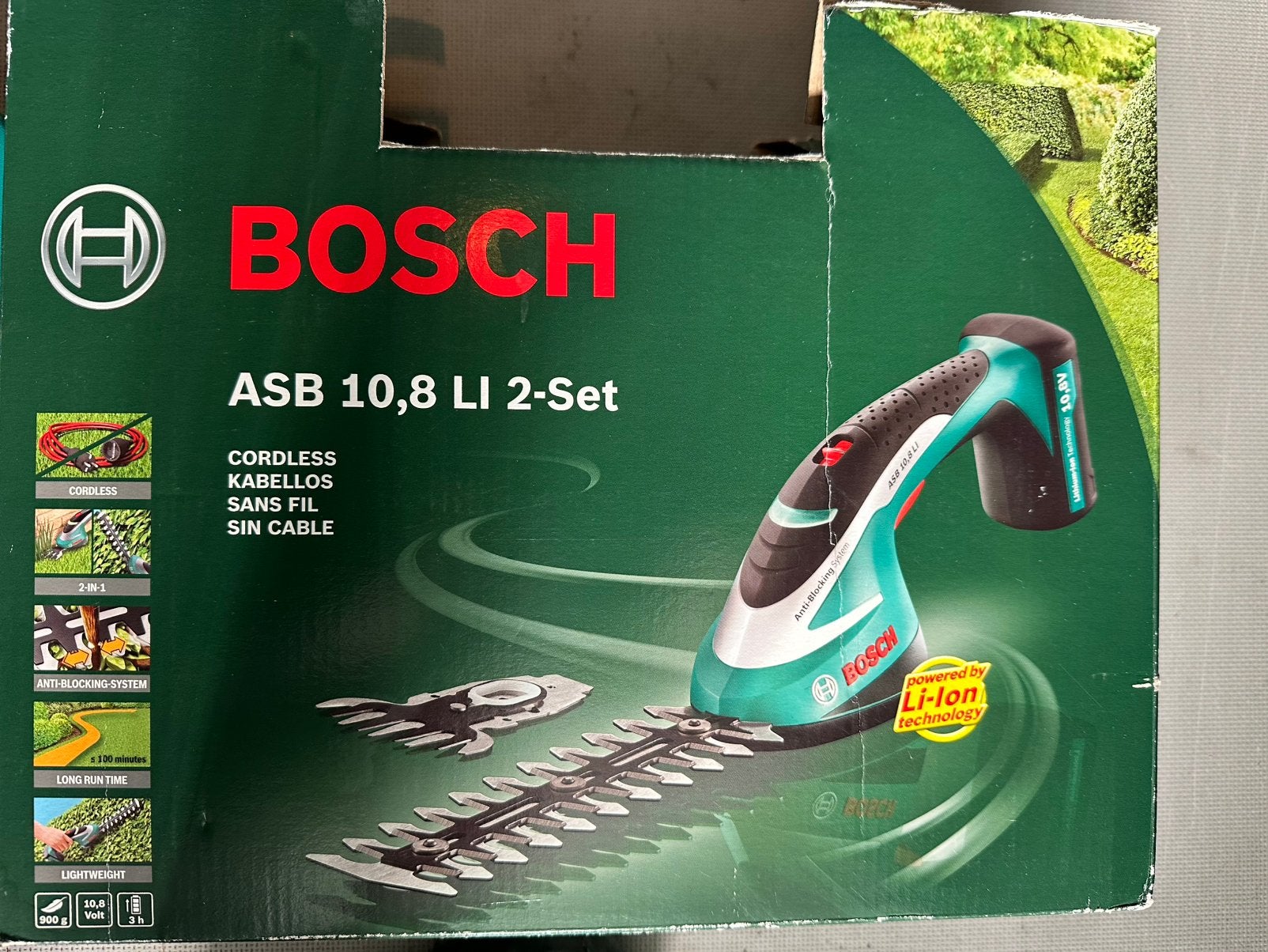 Bosch ASB 10,8 LI 2-set gras-buxusschaar met accu, Ophalen of Verzenden, Gebruikt
