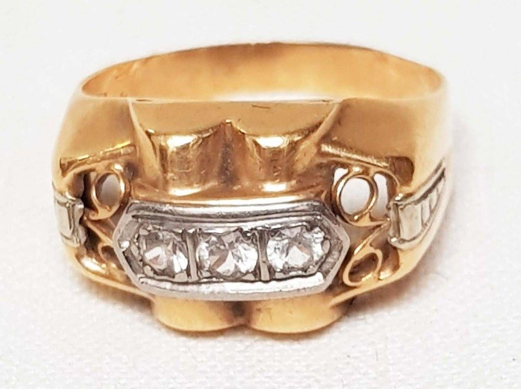 Ring Art Deco 18kt zirkoon., Bijoux, Sacs & Beauté, Bijoux anciens, Enlèvement ou Envoi, Bague