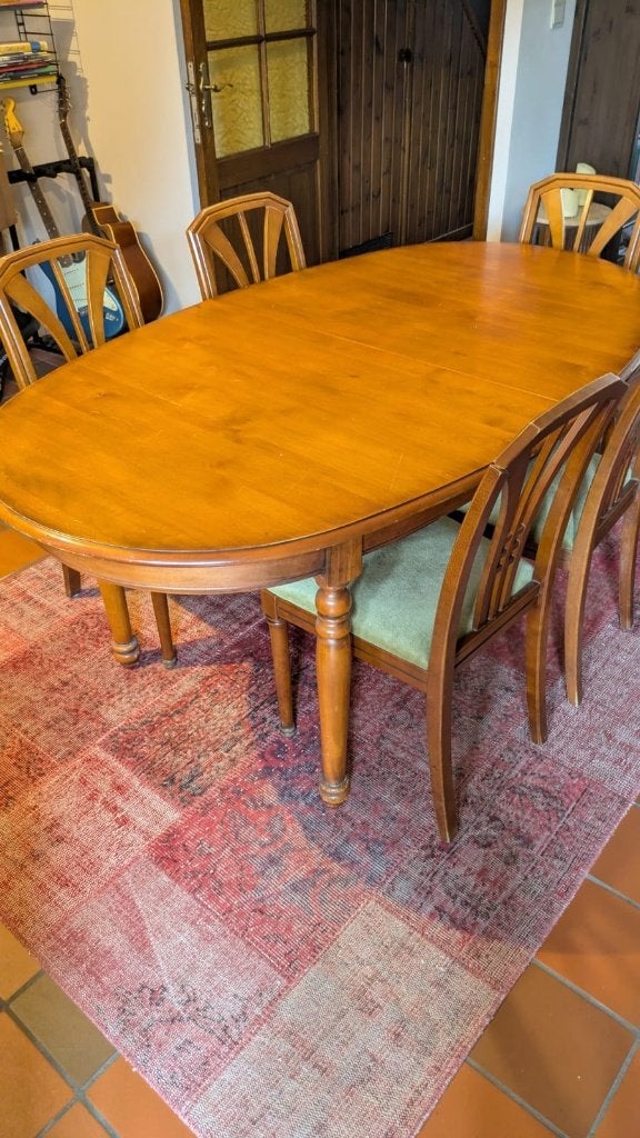 Houten eettafel met stoelen, Huis en Inrichting, Ophalen, Gebruikt, 100 tot 150 cm, Vijf personen of meer