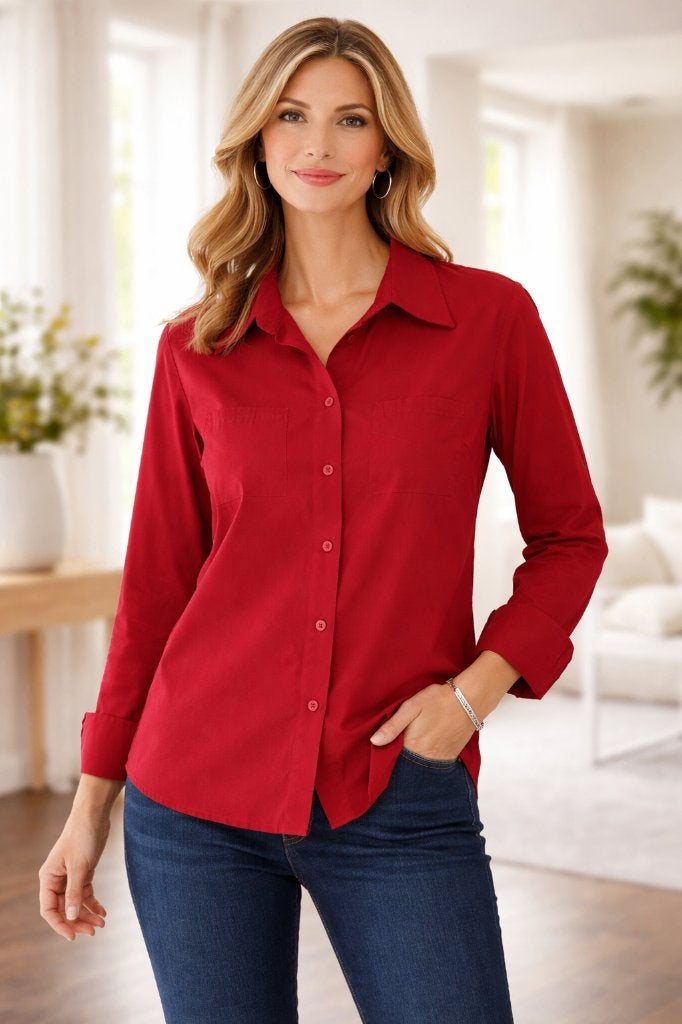 Chemisier pour dame – Taille 38  Marque : Claude Arielle, Rouge, Taille 38/40 (M), Claude arielle, Enlèvement ou Envoi