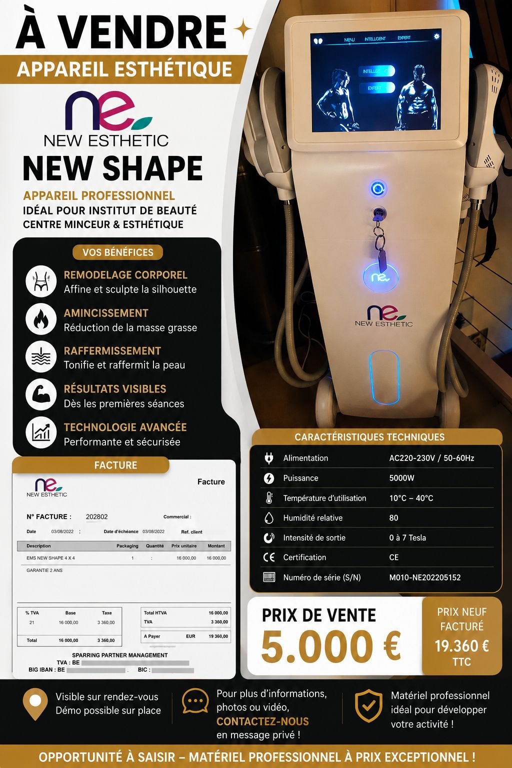 Machine de musculation ems new esthetic, Enlèvement ou Envoi, Comme neuf, Autres types