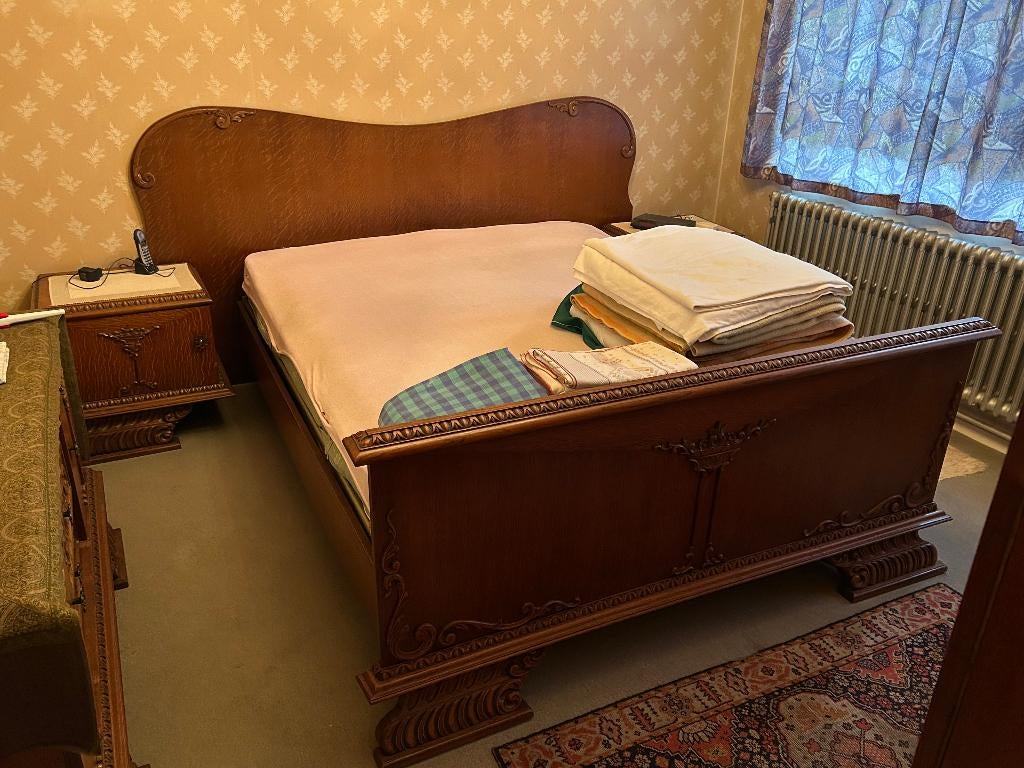 Chambre double ancienne vintage (complète), Enlèvement, Utilisé, Deux personnes, Vintage/antiek