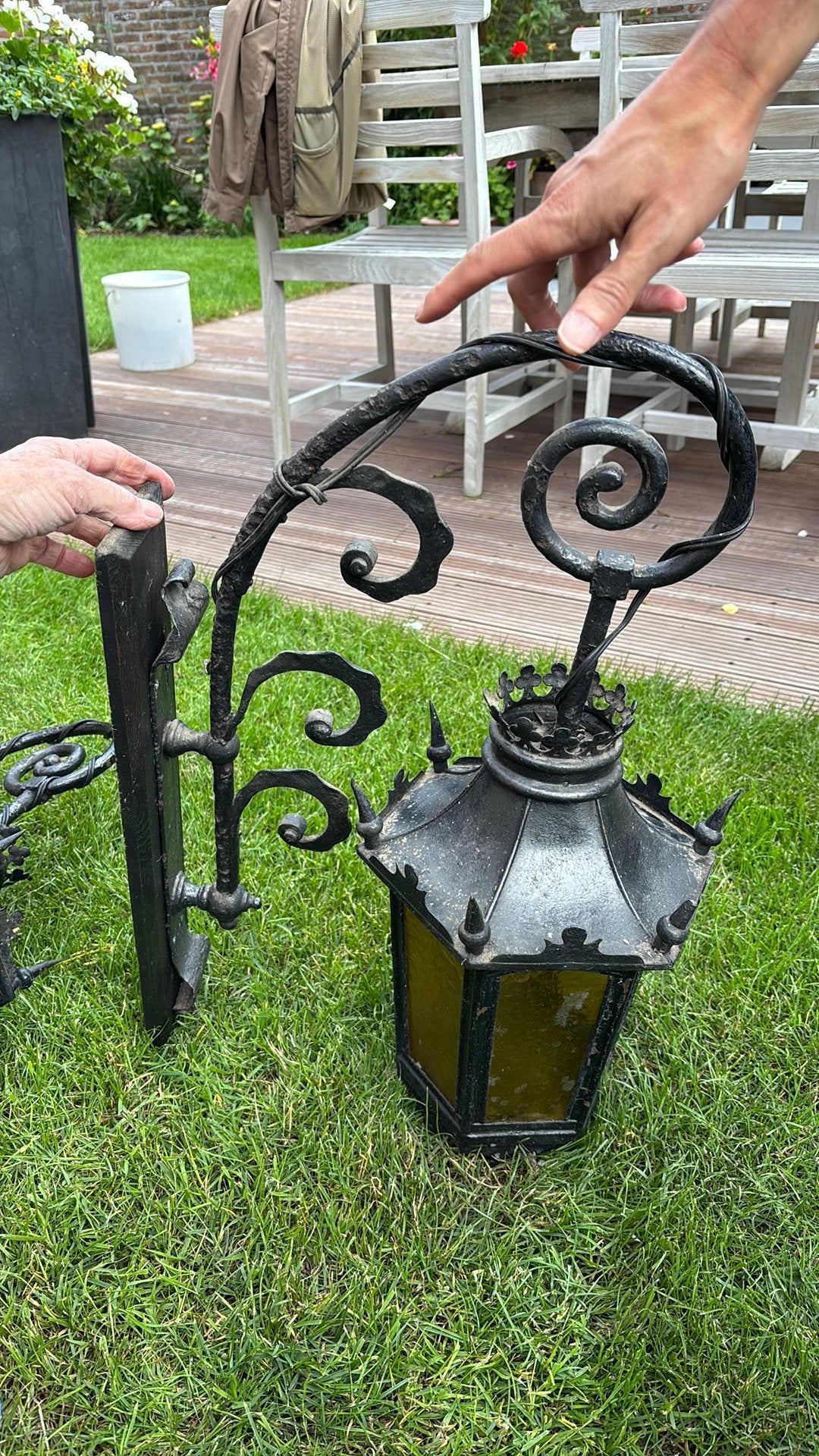 Antieke buitenverlichting, 2 identieke, Ophalen, Gebruikt, Glas