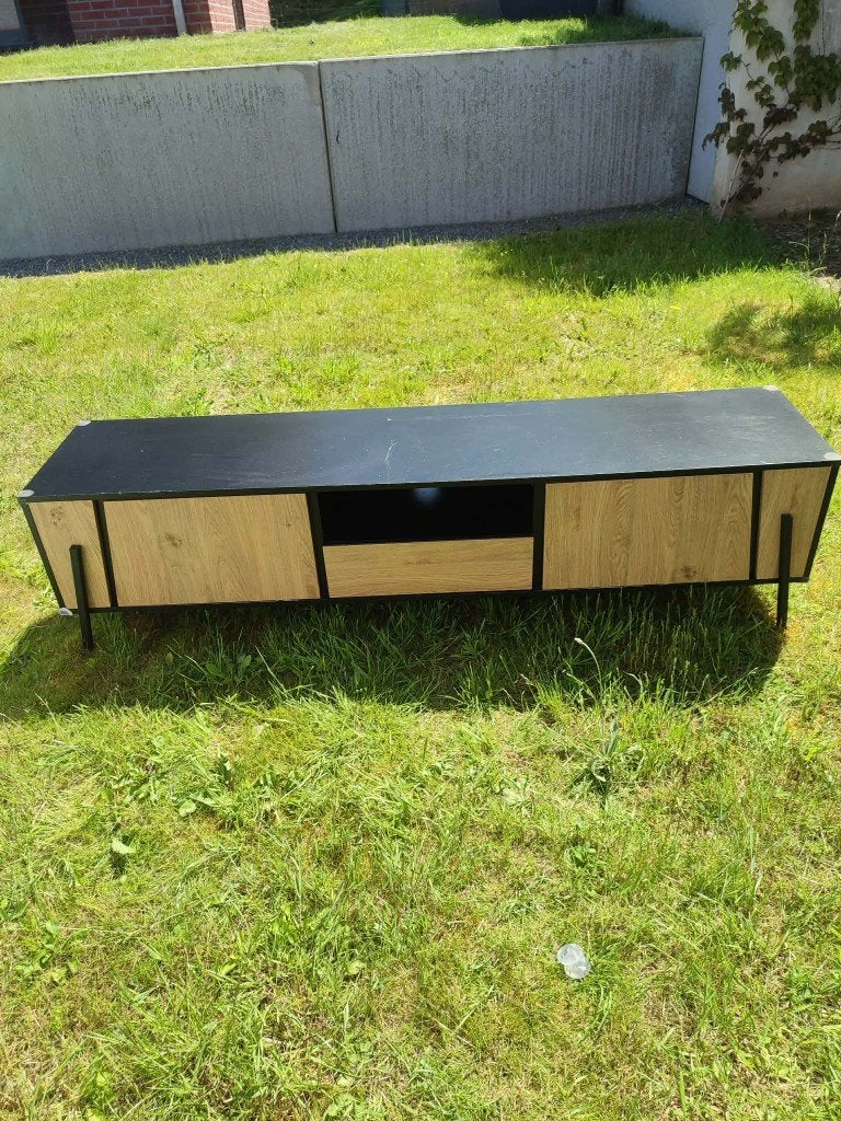 Meuble TV moderne noir et bois 2 portes + tiroir, 25 à 50 cm, Moins de 100 cm, 150 à 200 cm, Enlèvement