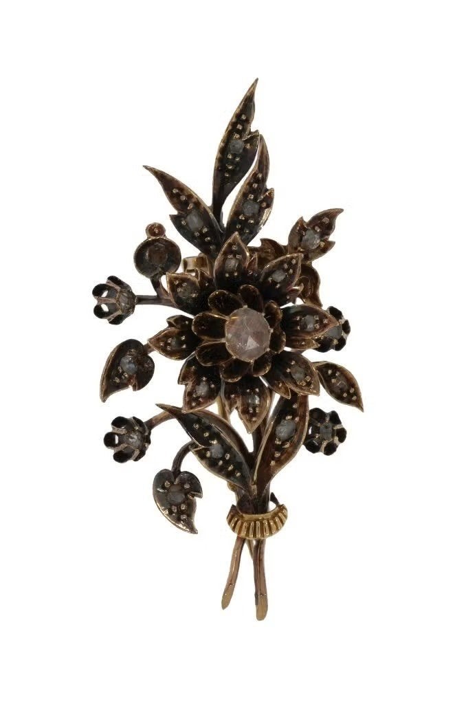 Diamanten bloem antieke 14k gouden broche tak briljant dame, Handtassen en Accessoires, Ophalen of Verzenden, Broche, Met edelsteen