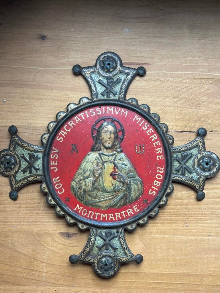 Plaque en tôle lithographiée ex-voto Sacré-Coeur Montmartre, Antiek en Kunst, Ophalen of Verzenden