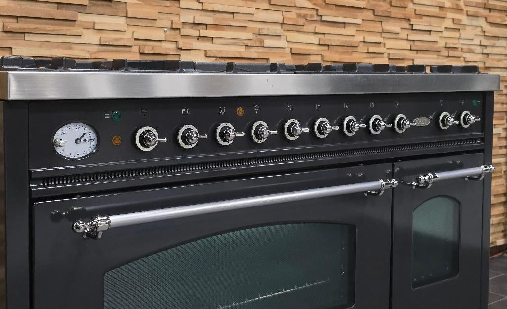 🔥Luxe Fornuis Boretti 120cm antraciet + rvs 7 pits 2 ovens, Ophalen, 60 cm of meer, Zo goed als nieuw, Energieklasse A of zuiniger