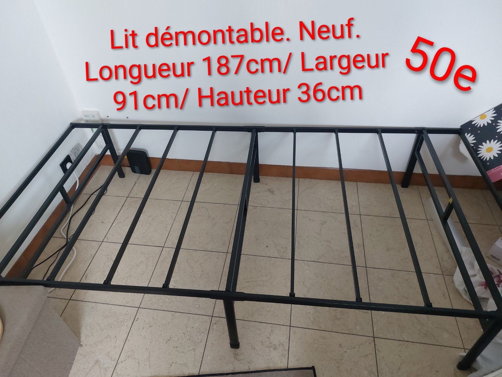 Lit 1 personne, Maison & Meubles, Chambre à coucher | Lits, Enlèvement, Noir, Métal
