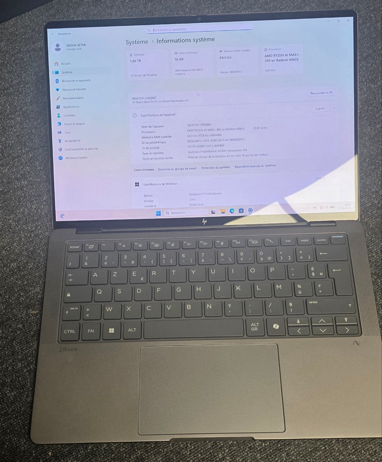 HP Zbook Ultra G1a 14' Ryzen AI Max+ 395 8060s 64GB 2TB Oled, Informatique & Logiciels, Enlèvement, Comme neuf, 13 pouces ou plus
