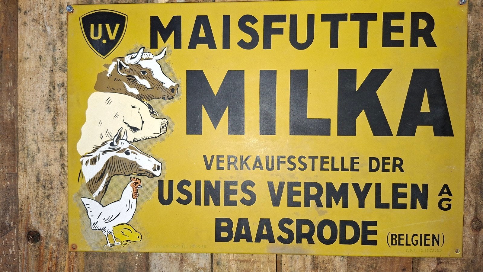 Reclame bord Usines Vermylen Baasrode (blik), Ophalen