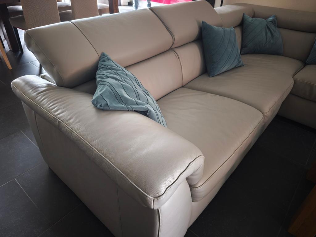 Hoekbank Natuzzi grijs leer, Huis en Inrichting, Ophalen, Zo goed als nieuw, Leer