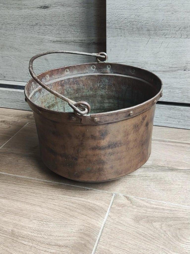 Grote antieke koperen ketel / kookpot – Ø34 cm, Antiek en Kunst, Ophalen, Koper