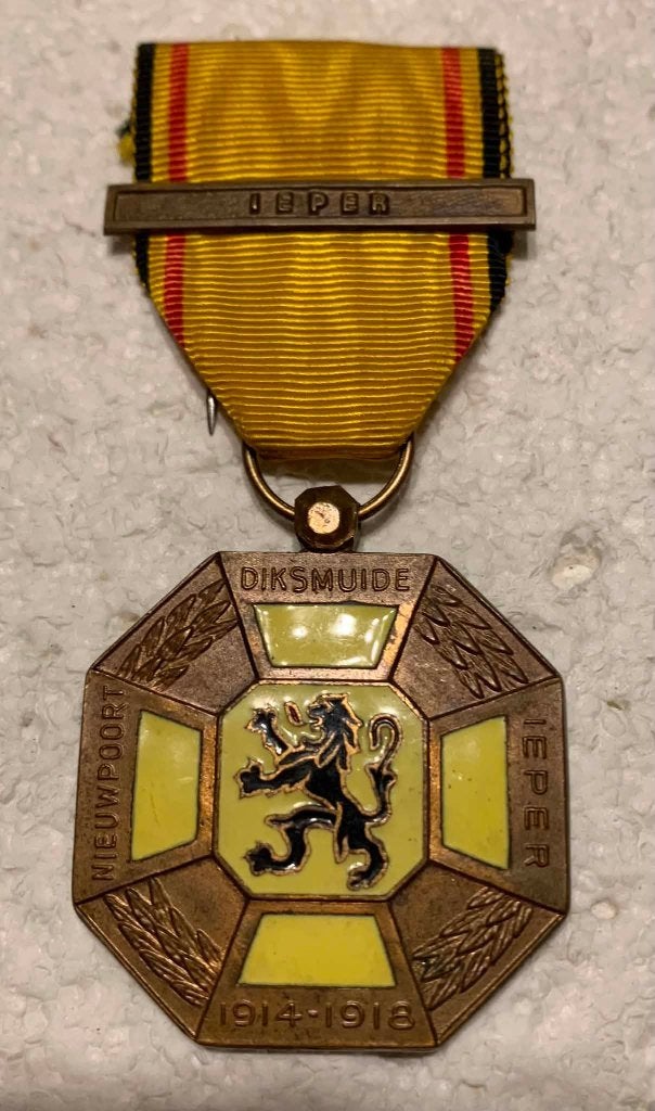 Medaille, 3-Steden medaille, met Bar: IEPER, 1914-1918., Ophalen of Verzenden, Landmacht, Lintje, Medaille of Wings