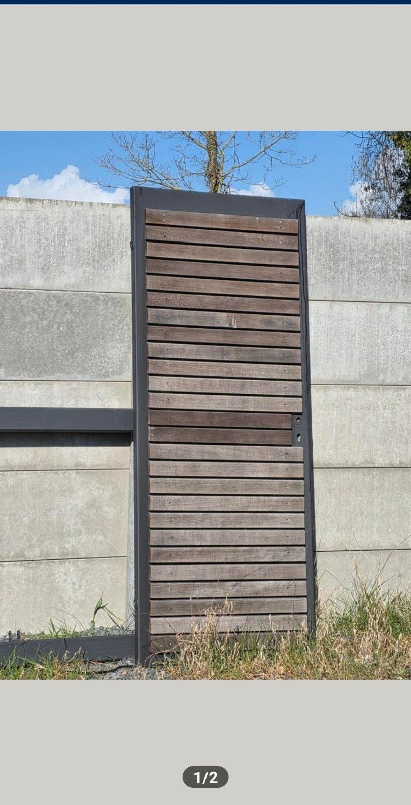 Te koop matzwart/houten metalen poort/deur + metalen frame, Ophalen, Zo goed als nieuw, IJzer, Met poort