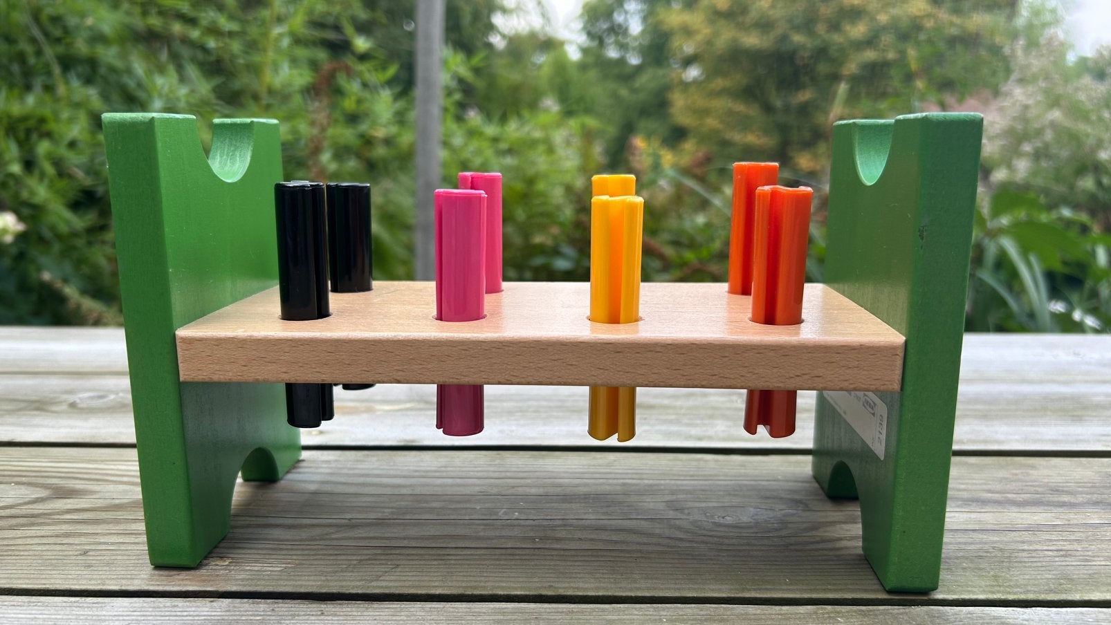 IKEA houten hamerbank met gekleurde pinnen, Ophalen, Gebruikt