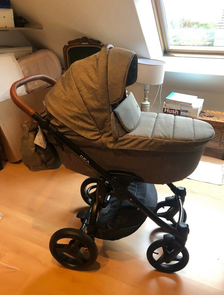 Kinderwagen 3in1 Grijs met cognac leder, Ophalen, Zo goed als nieuw, Kinderwagen