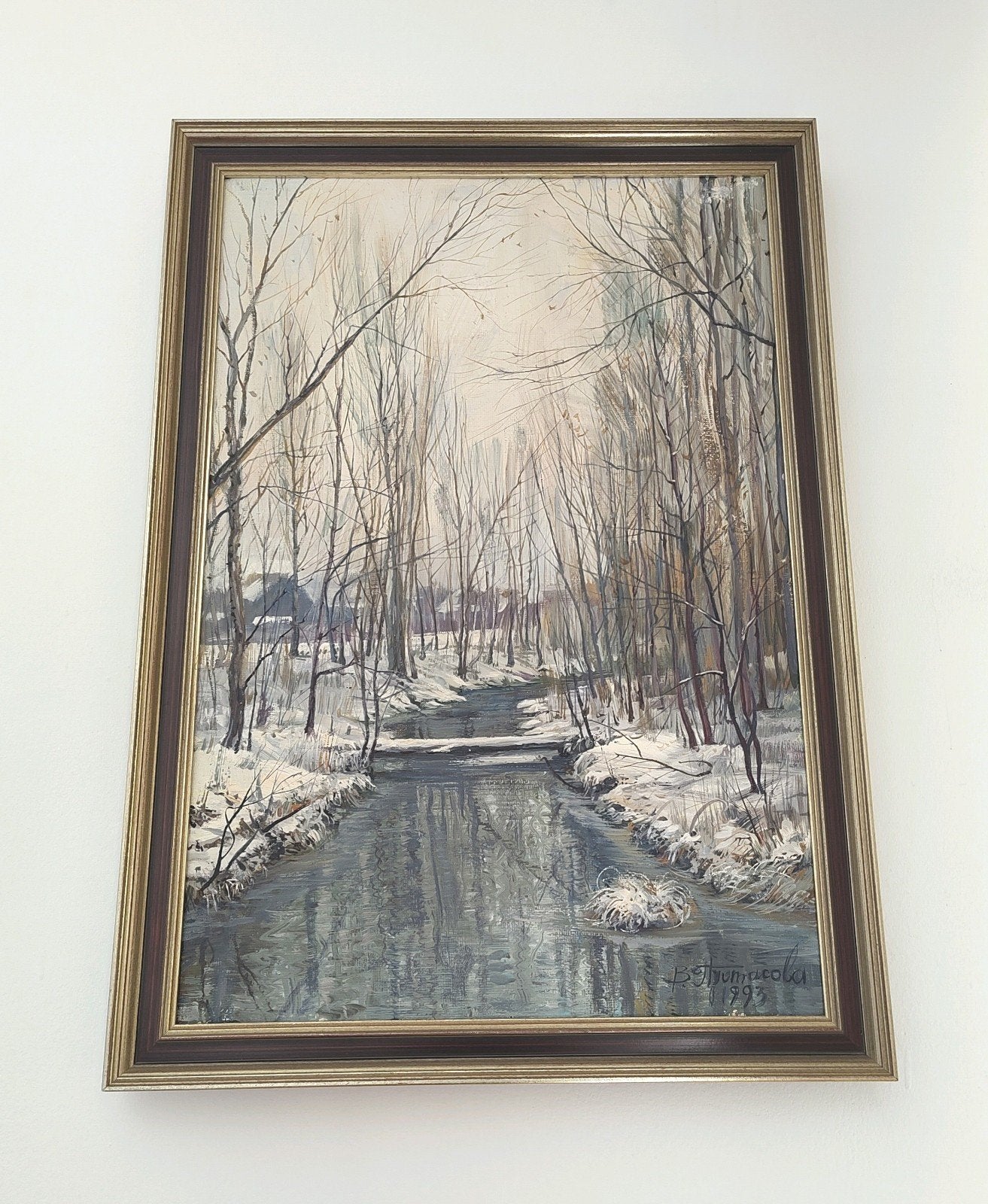 Tableau Paysage d'hiver - V. Potapova 1993, Enlèvement ou Envoi, Encadré, Peinture à l'huile, Paysage