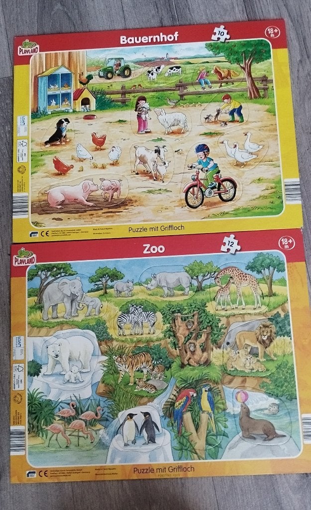 puzzels met twee frames voor jonge kinderen, merk Playland, Ophalen of Verzenden, 10 tot 50 stukjes, Zo goed als nieuw, 2 tot 4 jaar