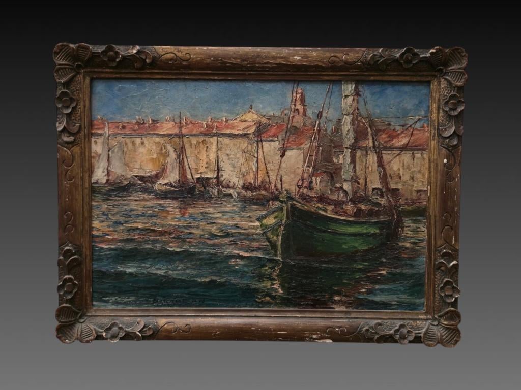 Cairadon, bateaux au port, huile sur panneau, Enlèvement ou Envoi