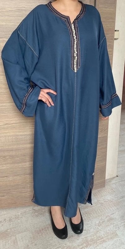 Gandoura Marokkaanse abaya, Blauw, Zo goed als nieuw, Diamantine, Ophalen