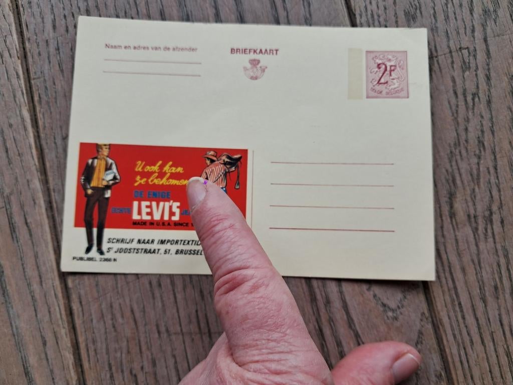 Onbeschreven briefkaart, met reclame Levis + postzegel 2 Bf., Verzamelen, Ophalen of Verzenden