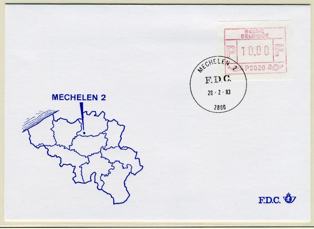(B) Enveloppe ATM20 FDC 1983 - Malines 2 (P3020), Enlèvement ou Envoi, Affranchi, Avec enveloppe, Oblitération 1er jour