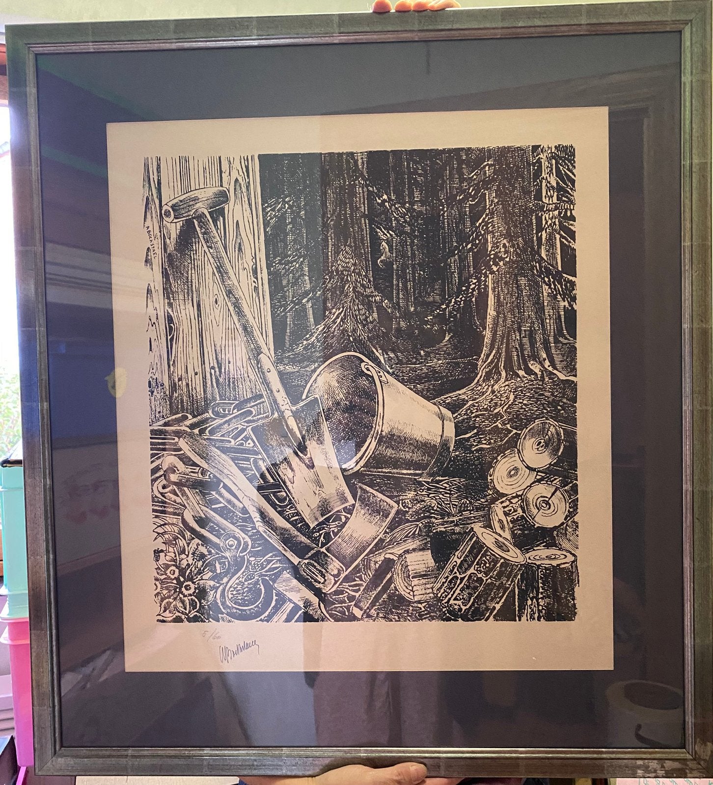 Gravure sur bois d'Albert BOCKSTAEL originale numérotée 5/60, Enlèvement, Sous verre, Dessin