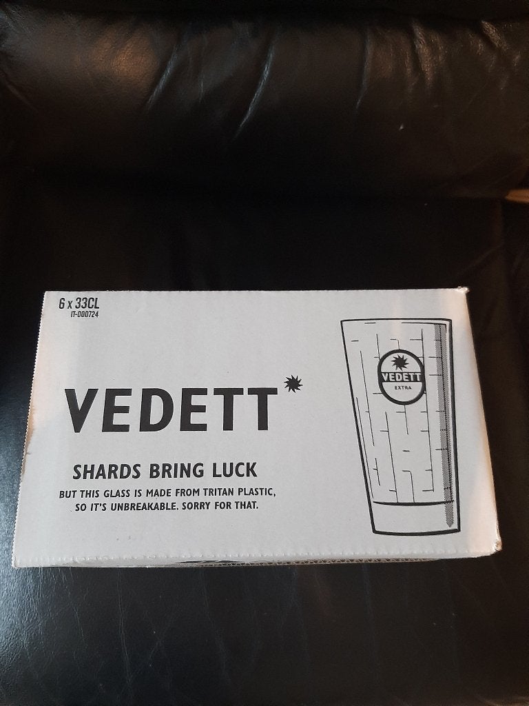 Vedett 6 nieuwe originele glazen(tritan) in originele doos, Ophalen of Verzenden, Nieuw, Glas of Glazen