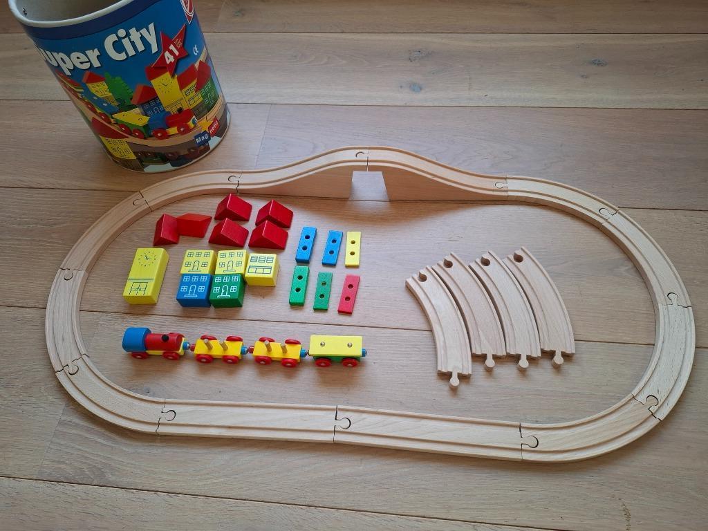 Houten trein met rails en blokken, Ophalen of Verzenden, Zo goed als nieuw, Overige typen