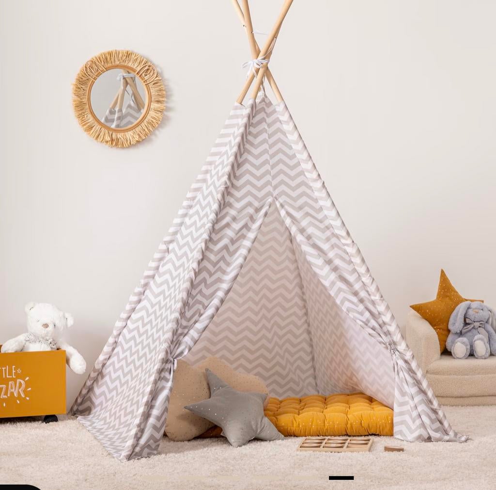 Athmosphera Tente tipi enfant cabane gris blanc bois 160cm/h, Enfants & Bébés, Enlèvement, Utilisé, Bois