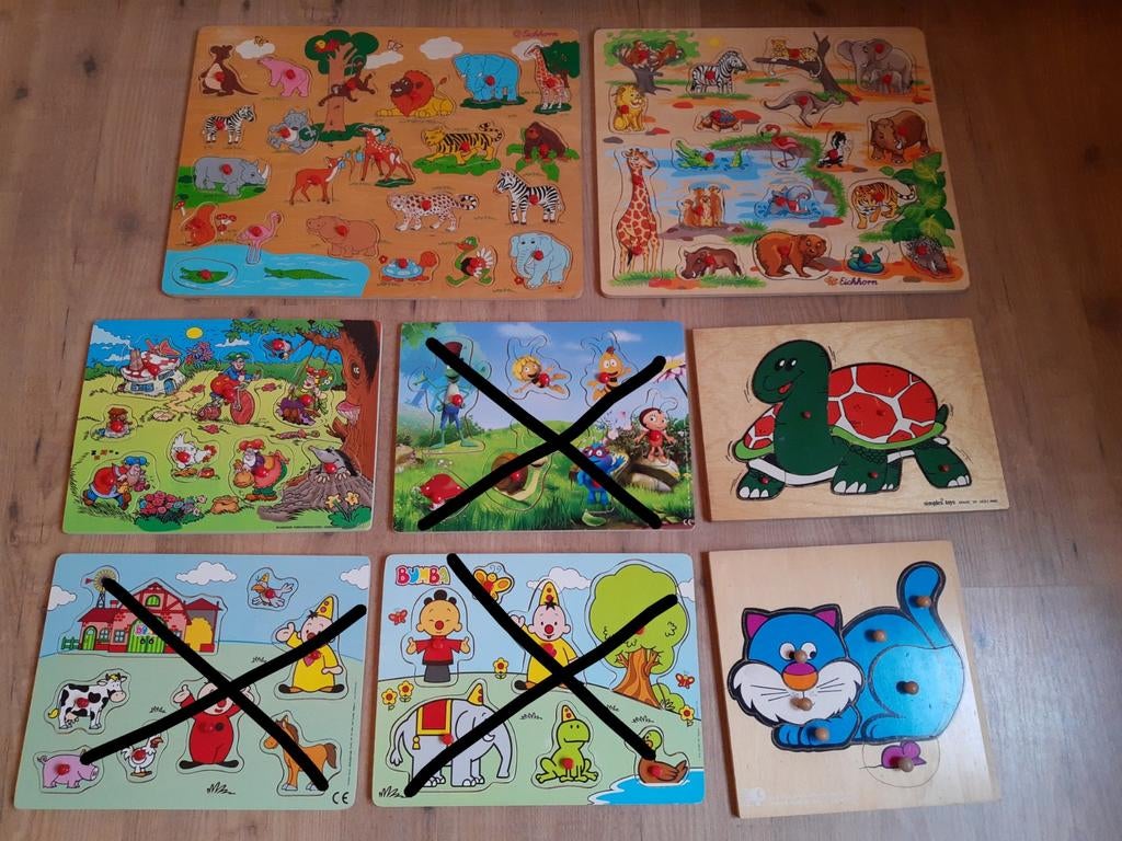 Houten noppenpuzzels, 10 tot 50 stukjes, Ophalen of Verzenden, Zo goed als nieuw, Van hout