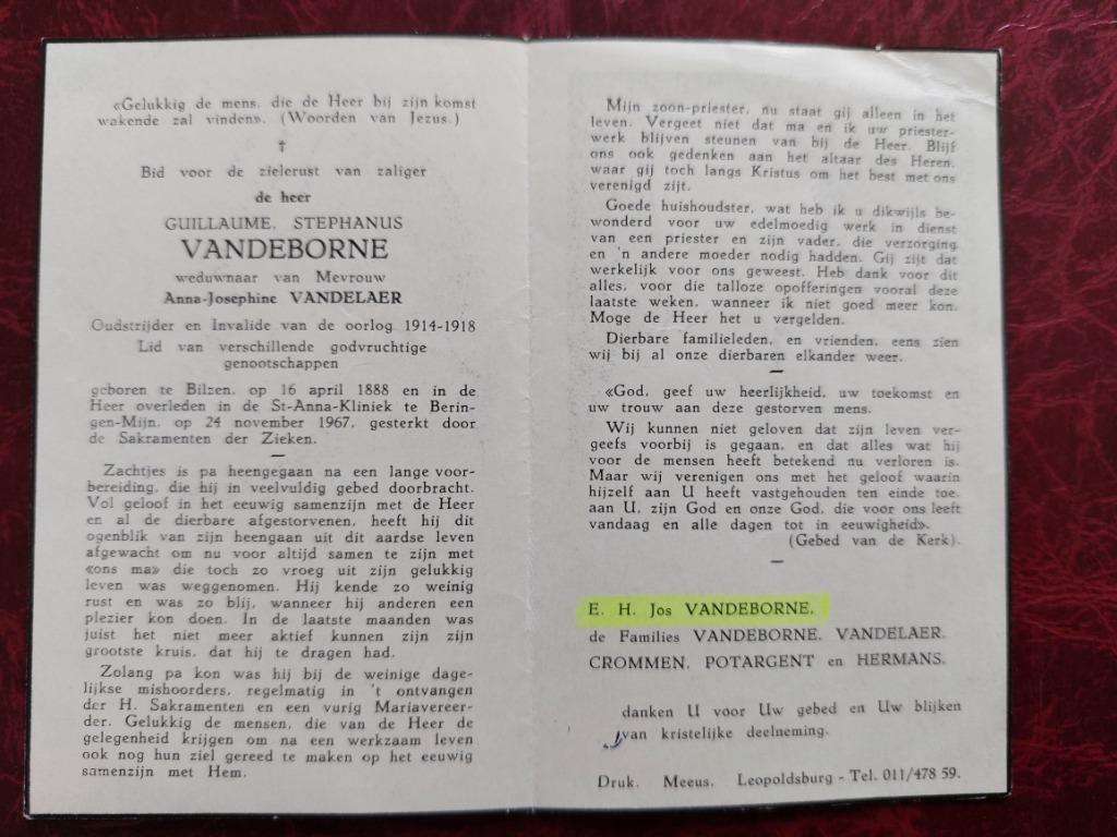 oud doodsprentje Bilzen 1967, Envoi