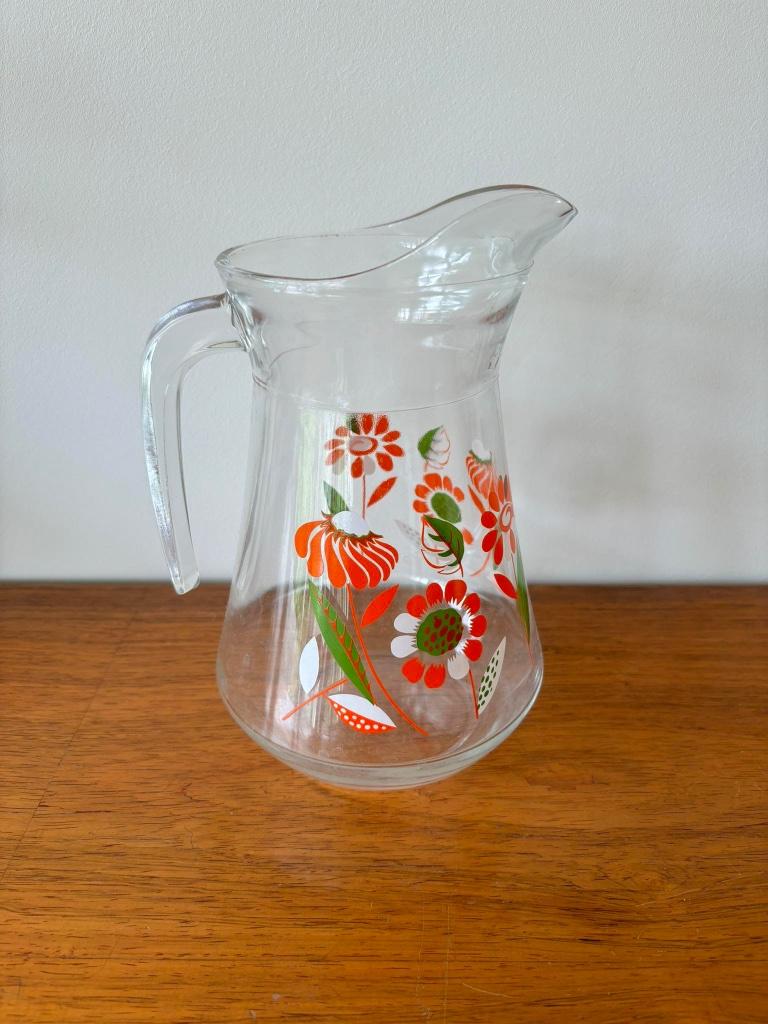 Glazen karaf, florale decoratie, Ophalen, Zo goed als nieuw, Overige typen