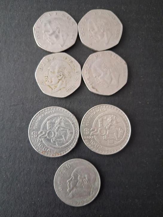 Mexique : 7 pièces gravées en cuivre-nickel « Maya Cultura », Envoi, Monnaie