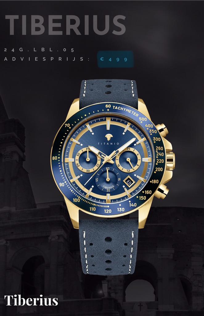 Montre Titanio Tiberius, Autres marques, Enlèvement ou Envoi, Cuir, Acier