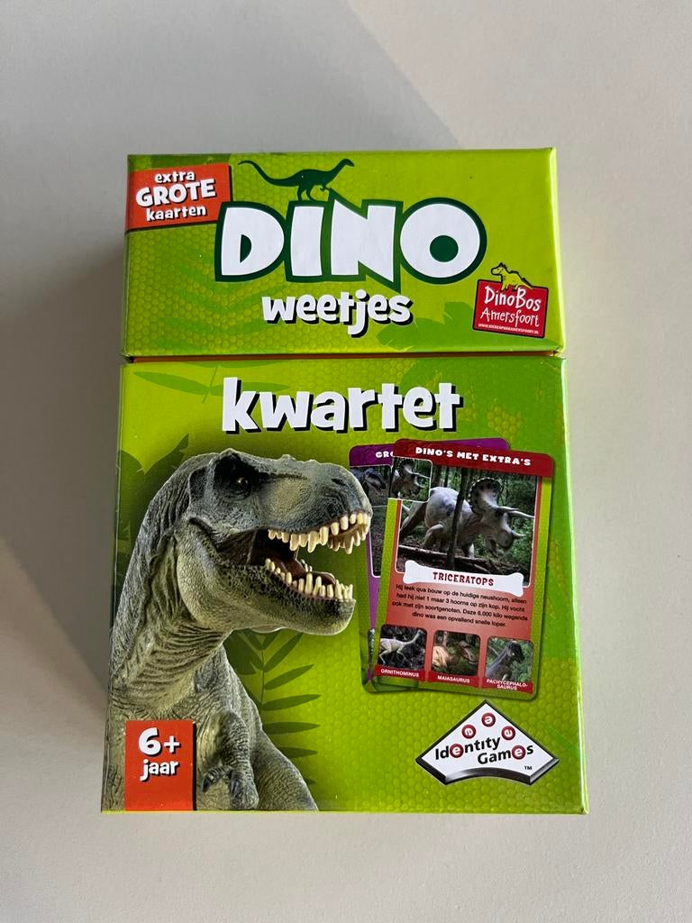 Dino Weetjes kwartet-Kaartspel-Vol leuke feitjes over dino’s, Verzamelen, Ophalen of Verzenden, Zo goed als nieuw, Kwartet(ten)